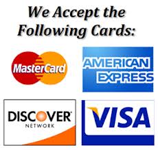 We Accept american Express, MasterCard and Visa